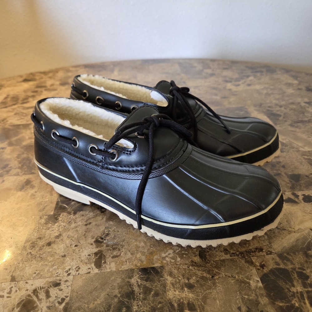 Comfortview sz 8 The Storm black rubber slip on duck boots lined shoes